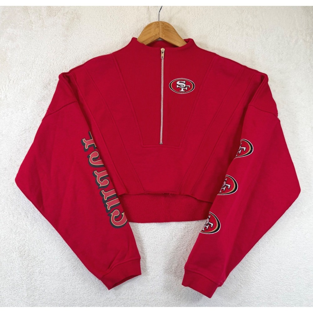 NFL San Francisco 49ers Red Cropped Quarter Zip Sweatshirt S NWT 8th Collection